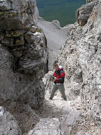 Descending the chains.