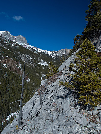 The ridge isn't too steep and has good footholds but it is loose, naturally.