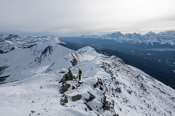 Returning in high winds along the south ridge.