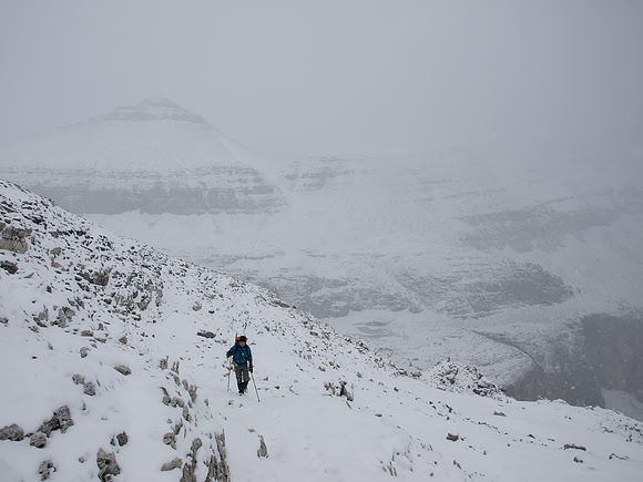 Wietse comes up behind me. Travel was slippery and slow.