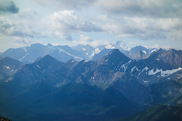 Mounts Sarrail and Joffre across the Kananaskis Lakes region.