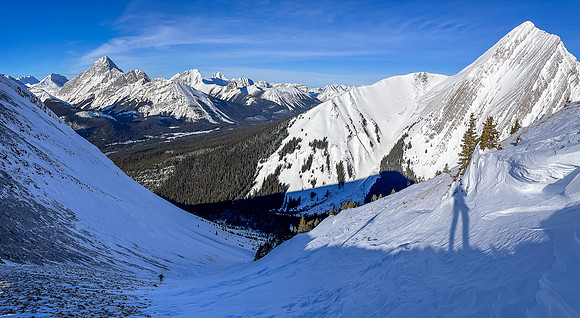 Bootpacking up the last of the skiable terrain.