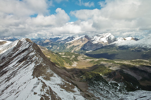 Looking northeast off the Nub to Citadel Pass, Golden and Nasswald.