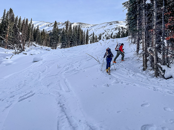 Starting up the avalanche gully.