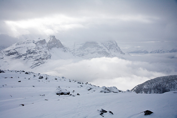 The west side of the continental divide is covered in clouds.