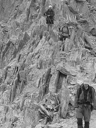Negotiating the interesting terrain on descent.