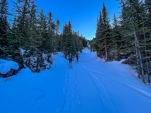 Skiing up the NW access drainage.