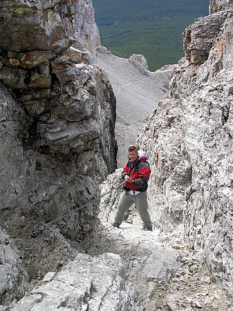 Descending the chains.