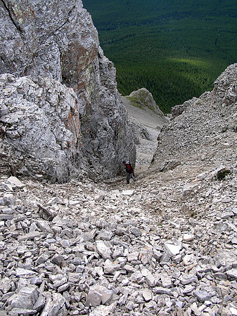 Looking down.