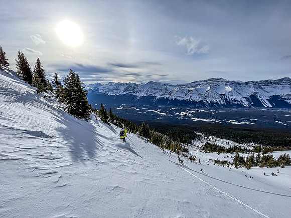Skiing the southernmost gully off the ridge.