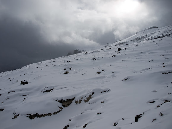 A dramatic shot of the clouds over the summit.