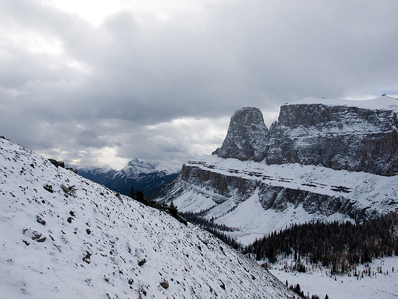 Eisenhower Tower and Castle Mountain with Rockbound Lake below.