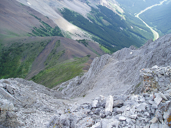 Looking down some exposed terrain.
