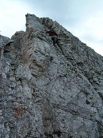 Jon coming down the second tricky down climb just before the Window Mountain summit. Rocks were very loose here.