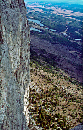 Looking down the cliffs.