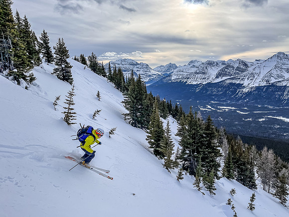 Skiing boot top powder in the south gully.