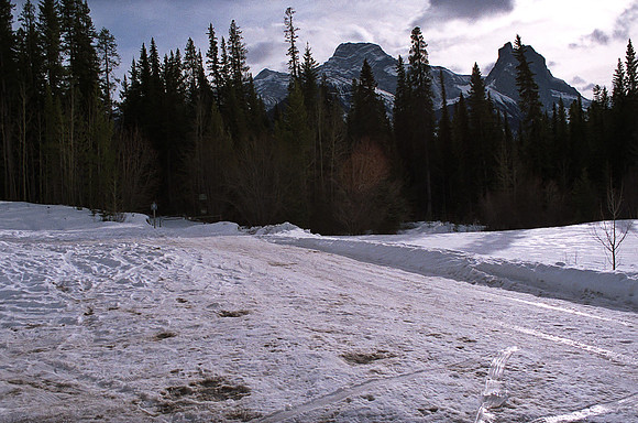An empty parking lot.