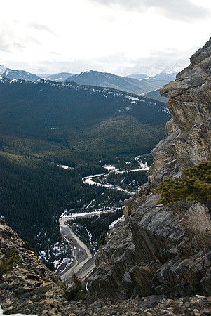 Looking down at the highway somewhere near the top.