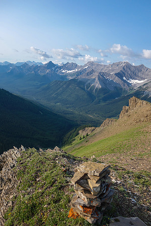 Summit cairn on the SW outlier looking down at the ridge.