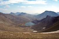 Looking back at Curator Lake and mountain (R) from the top of The Notch.