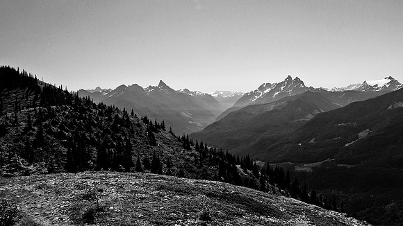 Looking up the valley between the Border Peaks and Mount Slesse.
